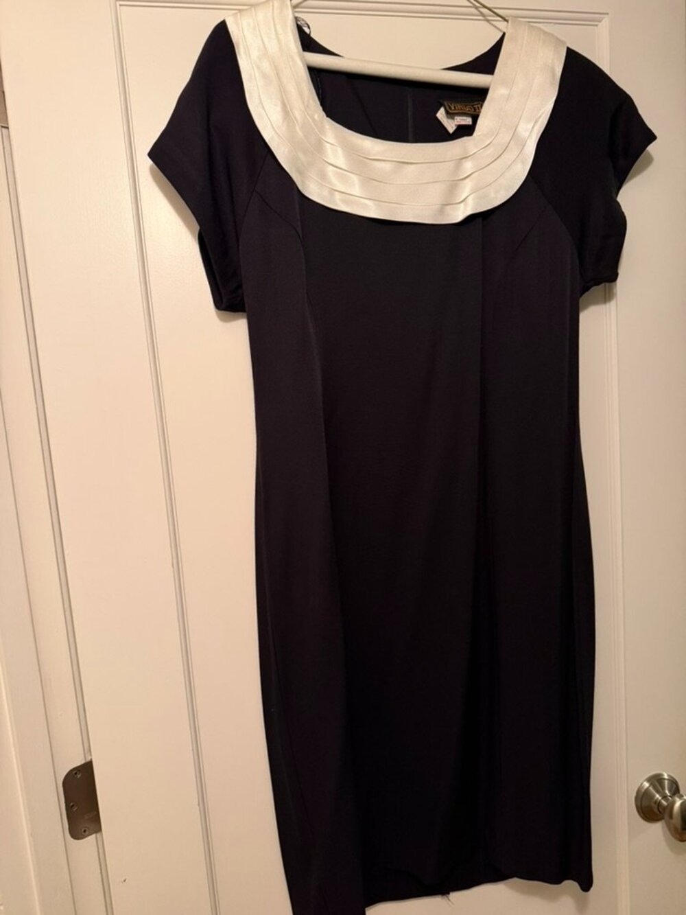 Black dress with white pleated collar for wedding, cocktail